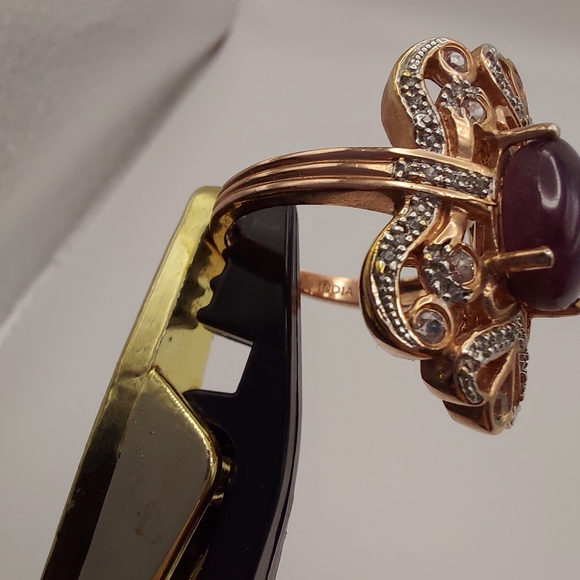 Vintage Rose GOS 925 Purple Cabachon & CZ Embellishments Cocktail Ring, sz 8,GC. - Picture 7 of 10